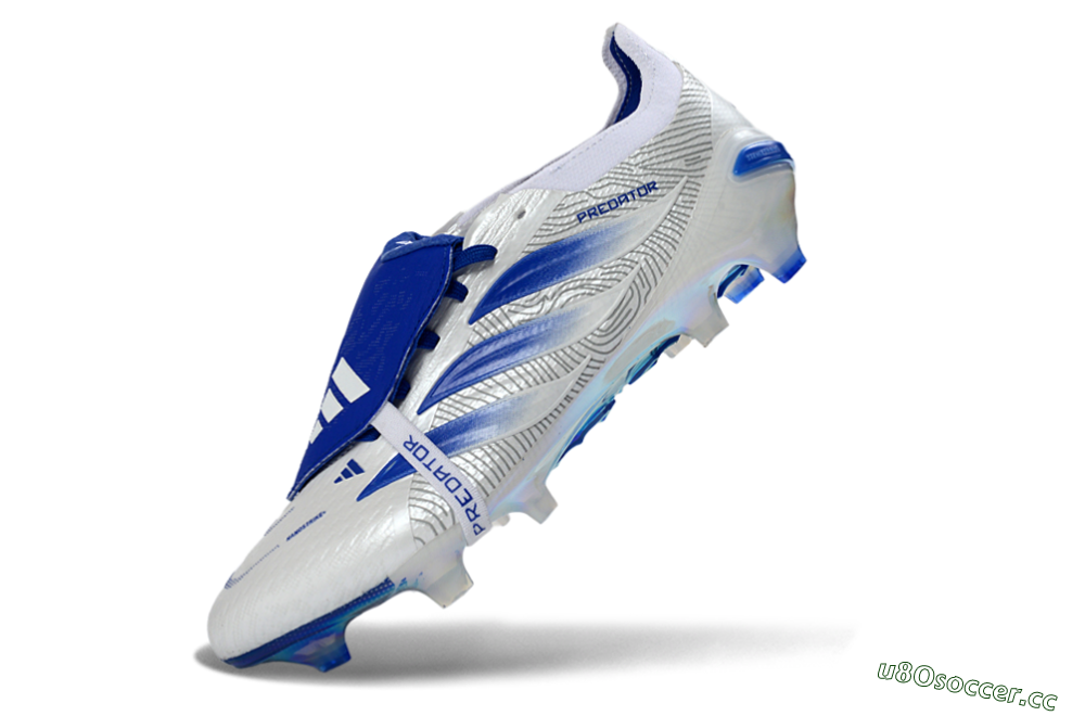 Men's Adidas Predator 26 Elite Fold-Over Tongue FG Firm Ground Low-Tops Football Boots - White/Royal Blue/Cloud White 5
