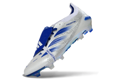 Men's Adidas Predator 26 Elite Fold-Over Tongue FG Firm Ground Low-Tops Football Boots - White/Royal Blue/Cloud White