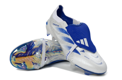 Men's Adidas Predator 26 Elite Fold-Over Tongue FG Firm Ground Low-Tops Football Boots - White/Royal Blue/Cloud White