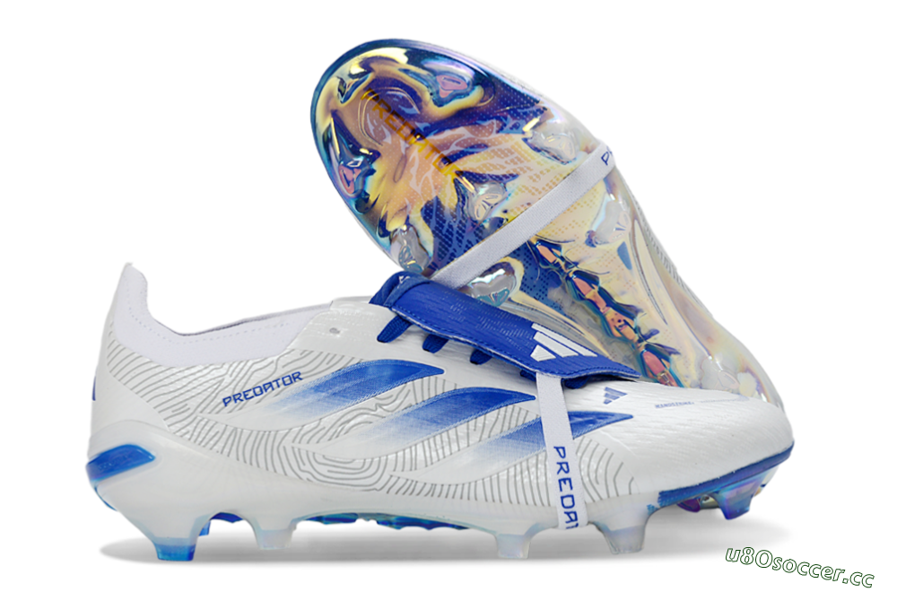 Men's Adidas Predator 26 Elite Fold-Over Tongue FG Firm Ground Low-Tops Football Boots - White/Royal Blue/Cloud White 2