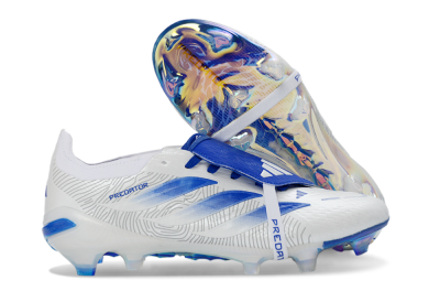 Men's Adidas Predator 26 Elite Fold-Over Tongue FG Firm Ground Low-Tops Football Boots - White/Royal Blue/Cloud White