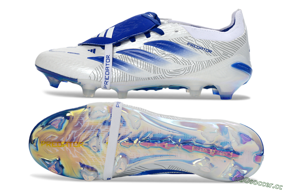 Men's Adidas Predator 26 Elite Fold-Over Tongue FG Firm Ground Low-Tops Football Boots - White/Royal Blue/Cloud White 1