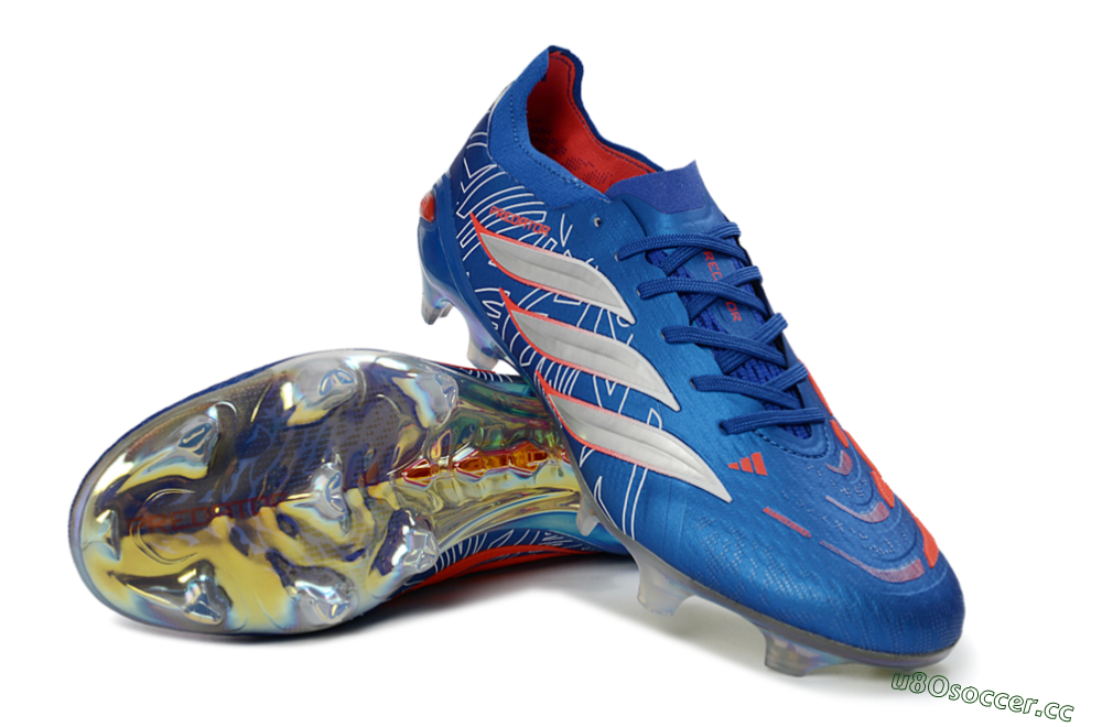 Men's Adidas Predator 26 Elite FG Firm Ground Low-Tops Football Boots - Blue/Electric Blue/Fiery Red 3