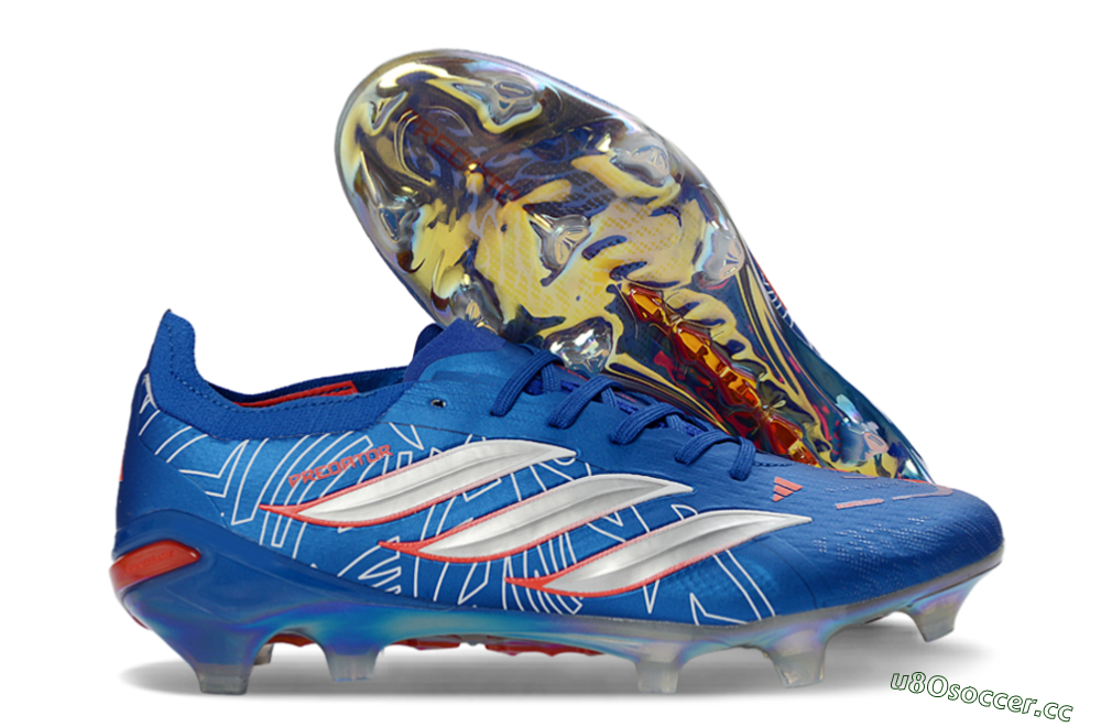 Men's Adidas Predator 26 Elite FG Firm Ground Low-Tops Football Boots - Blue/Electric Blue/Fiery Red 2