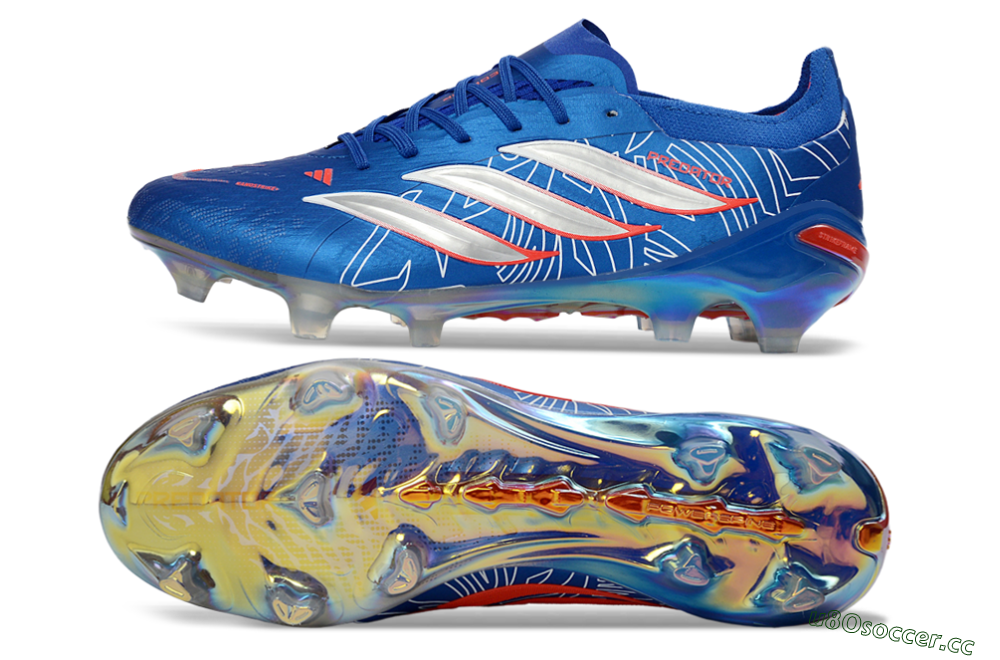Men's Adidas Predator 26 Elite FG Firm Ground Low-Tops Football Boots - Blue/Electric Blue/Fiery Red 1