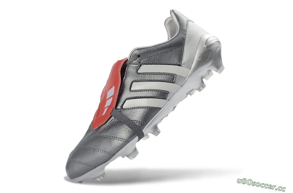 Men's Adidas Predator 26 Elite Fold-Over Tongue FG Firm Ground Low-Tops Football Boots - Gray/Metallic Silver/Crimson Red 4