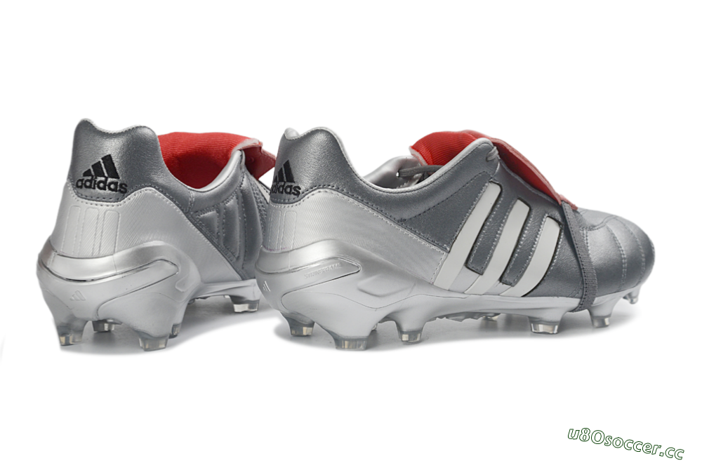 Men's Adidas Predator 26 Elite Fold-Over Tongue FG Firm Ground Low-Tops Football Boots - Gray/Metallic Silver/Crimson Red 5