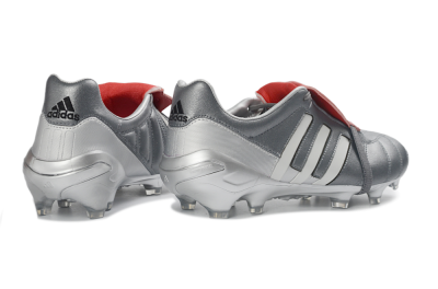 Men's Adidas Predator 26 Elite Fold-Over Tongue FG Firm Ground Low-Tops Football Boots - Gray/Metallic Silver/Crimson Red