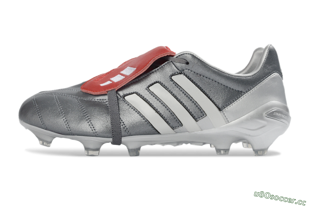 Men's Adidas Predator 26 Elite Fold-Over Tongue FG Firm Ground Low-Tops Football Boots - Gray/Metallic Silver/Crimson Red 0