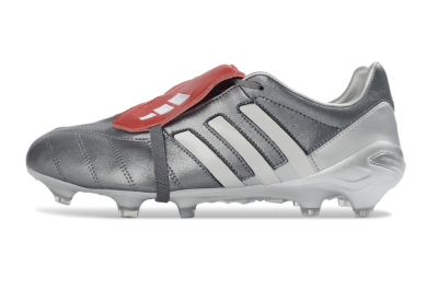 Men's Adidas Predator 26 Elite Fold-Over Tongue FG Firm Ground Low-Tops Football Boots - Gray/Metallic Silver/Crimson Red