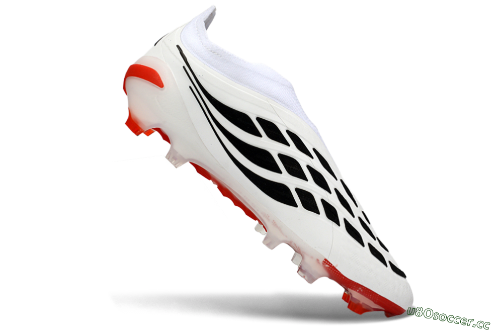 Men's Adidas Predator 26 Elite Laceless FG Firm Ground Low-Tops Football Boots - White/Solar Red/Black 4