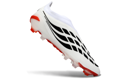 Men's Adidas Predator 26 Elite Laceless FG Firm Ground Low-Tops Football Boots - White/Solar Red/Black