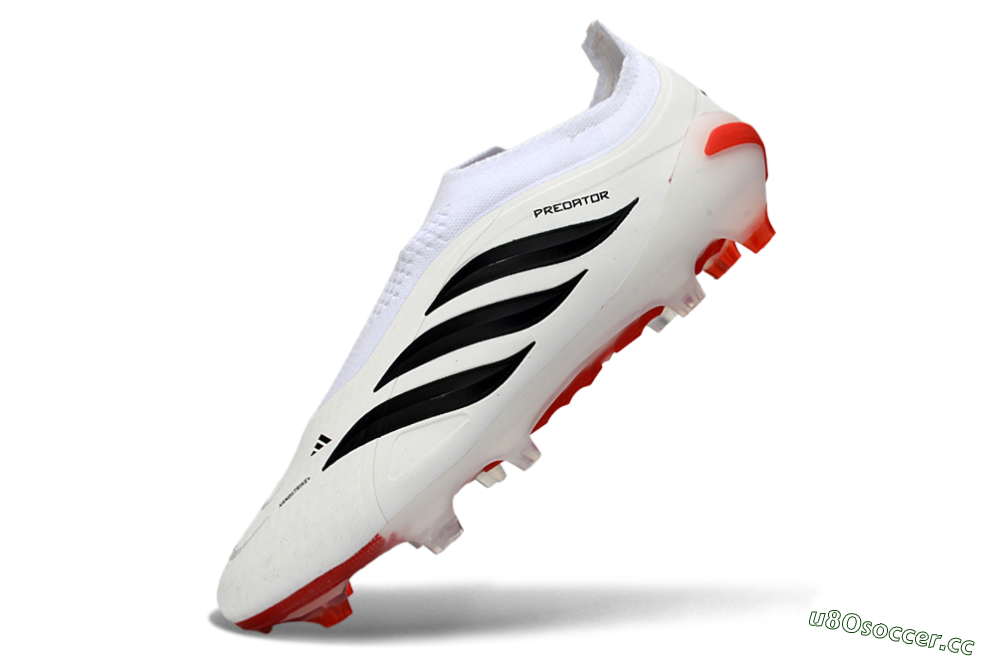 Men's Adidas Predator 26 Elite Laceless FG Firm Ground Low-Tops Football Boots - White/Solar Red/Black 5