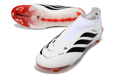 Men's Adidas Predator 26 Elite Laceless FG Firm Ground Low-Tops Football Boots - White/Solar Red/Black