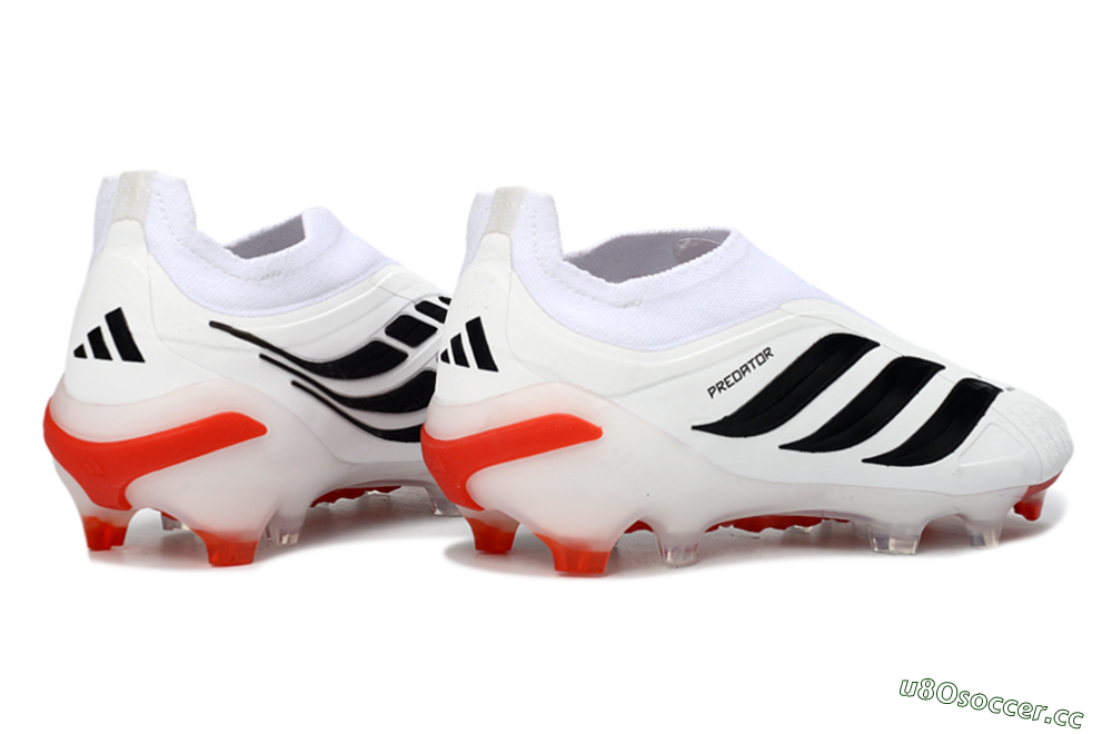 Men's Adidas Predator 26 Elite Laceless FG Firm Ground Low-Tops Football Boots - White/Solar Red/Black 6