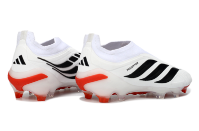 Men's Adidas Predator 26 Elite Laceless FG Firm Ground Low-Tops Football Boots - White/Solar Red/Black