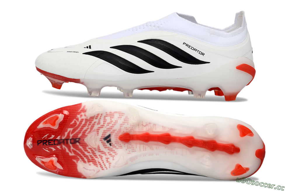 Men's Adidas Predator 26 Elite Laceless FG Firm Ground Low-Tops Football Boots - White/Solar Red/Black 1