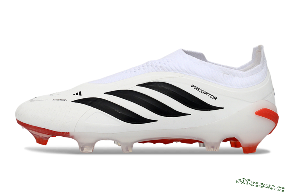 Men's Adidas Predator 26 Elite Laceless FG Firm Ground Low-Tops Football Boots - White/Solar Red/Black 0