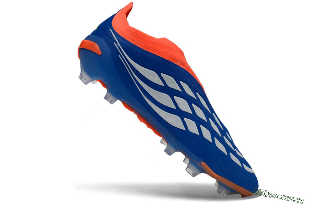 Men's Adidas Predator 26 Elite Laceless FG Firm Ground Low-Tops Football Boots - Blue/Bright Orange/Lime Green 4
