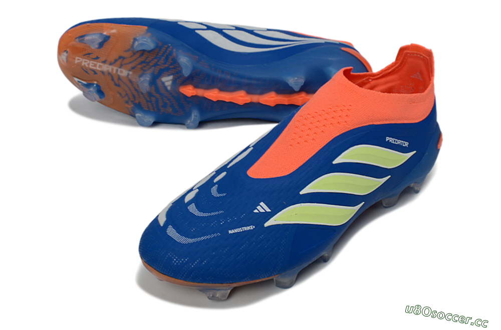 Men's Adidas Predator 26 Elite Laceless FG Firm Ground Low-Tops Football Boots - Blue/Bright Orange/Lime Green 3