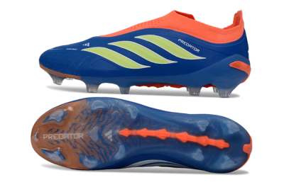 Men's Adidas Predator 26 Elite Laceless FG Firm Ground Low-Tops Football Boots - Blue/Bright Orange/Lime Green