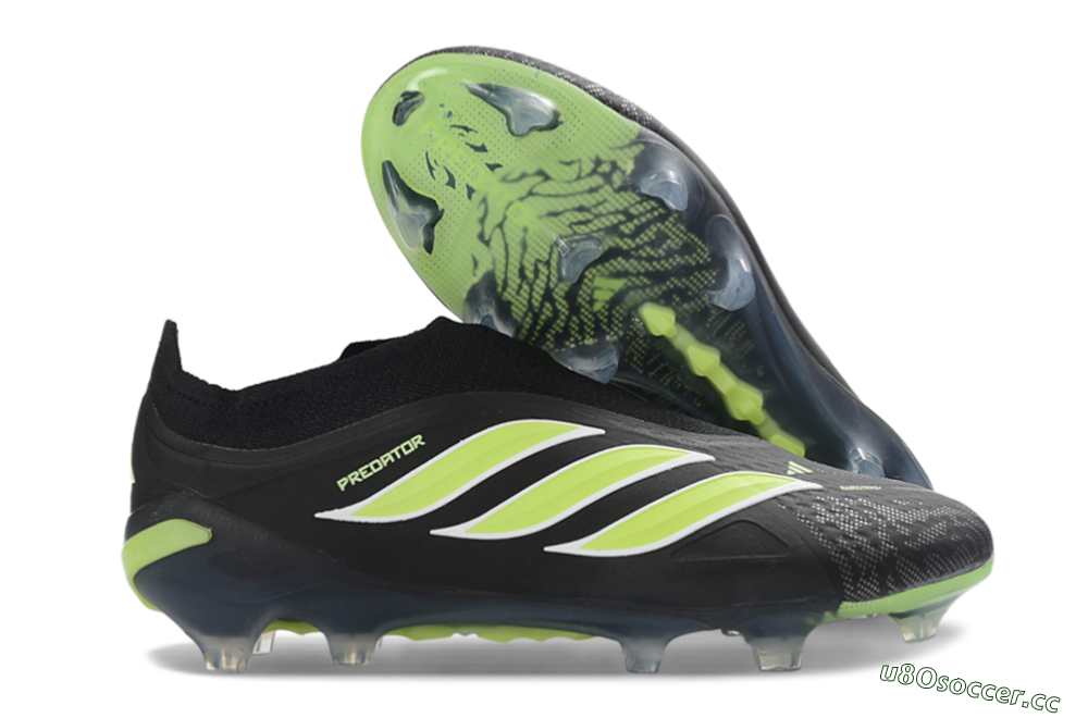 Men's Adidas Predator 26 Elite Laceless FG Firm Ground Low-Tops Football Boots - Black/Lime Green/White 2