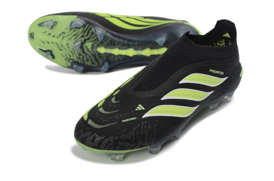 Men's Adidas Predator 26 Elite Laceless FG Firm Ground Low-Tops Football Boots - Black/Lime Green/White