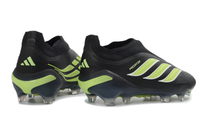 Men's Adidas Predator 26 Elite Laceless FG Firm Ground Low-Tops Football Boots - Black/Lime Green/White
