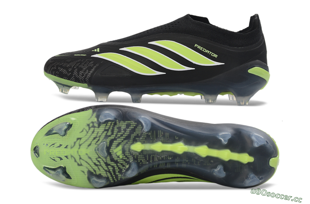 Men's Adidas Predator 26 Elite Laceless FG Firm Ground Low-Tops Football Boots - Black/Lime Green/White 1