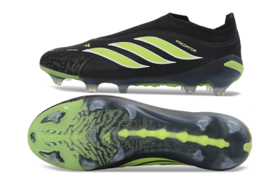 Men's Adidas Predator 26 Elite Laceless FG Firm Ground Low-Tops Football Boots - Black/Lime Green/White