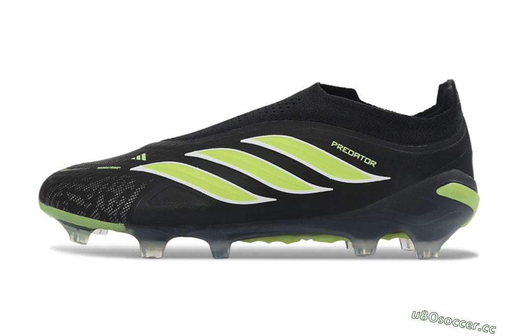 Men's Adidas Predator 26 Elite Laceless FG Firm Ground Low-Tops Football Boots - Black/Lime Green/White 0