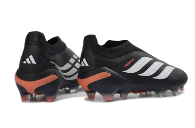 Men's Adidas Predator 26 Elite Laceless FG Firm Ground Low-Tops Football Boots - Black/White/Coral