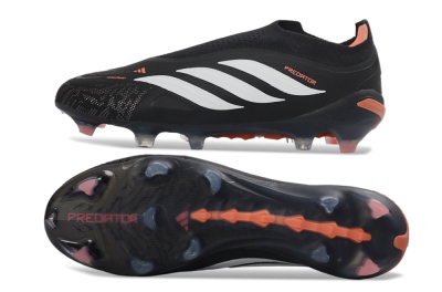 Men's Adidas Predator 26 Elite Laceless FG Firm Ground Low-Tops Football Boots - Black/White/Coral
