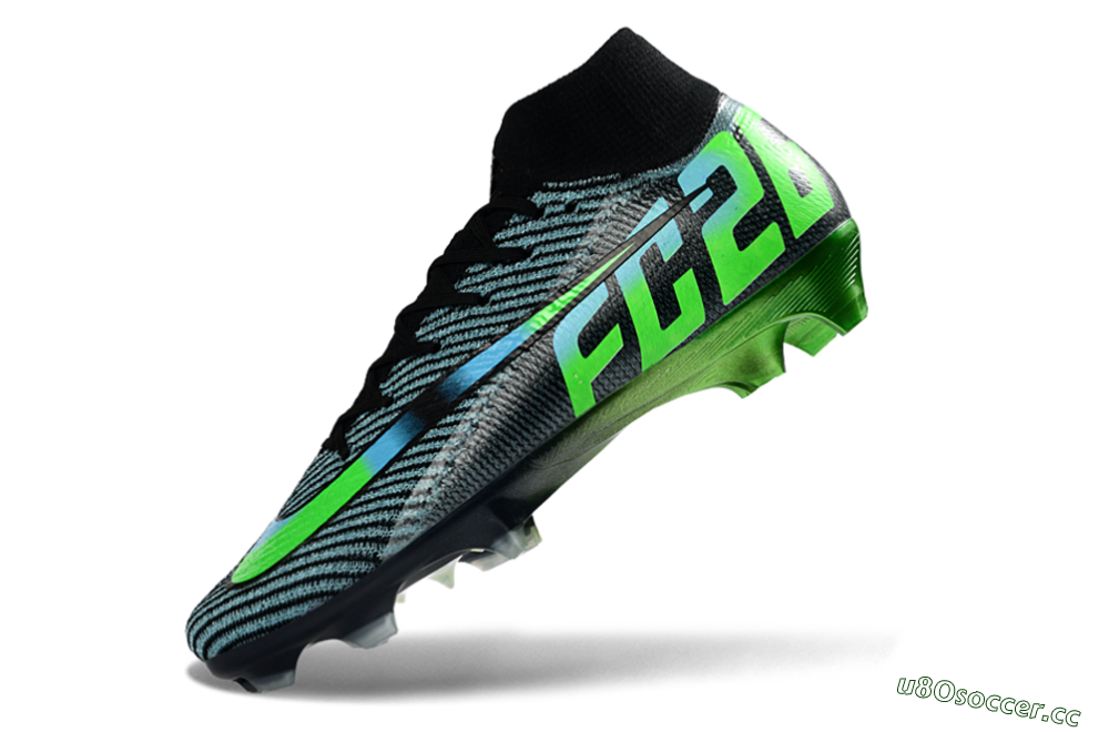 Men's EAFC x Nike Air Zoom Mercurial Superfly 10 Elite FG Firm Ground High-Tops Football Boots - Black/Neon Green/Blue Shade 5