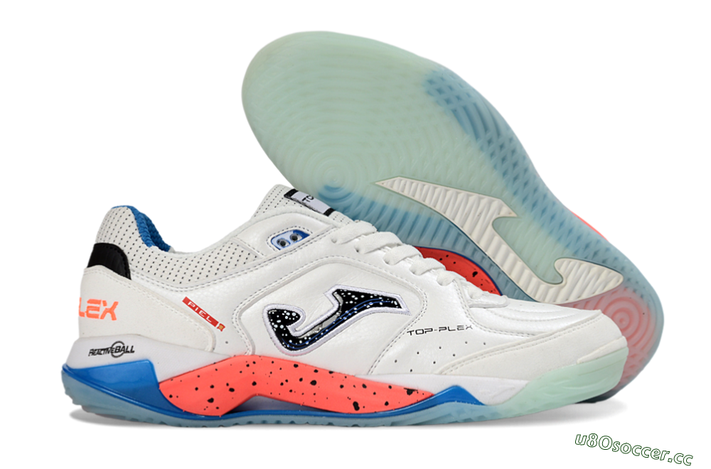 Men's Joma Top Flex IC Indoor & Futsal Low-Tops Football Shoes - White/Coral Blue/Light Blue 2