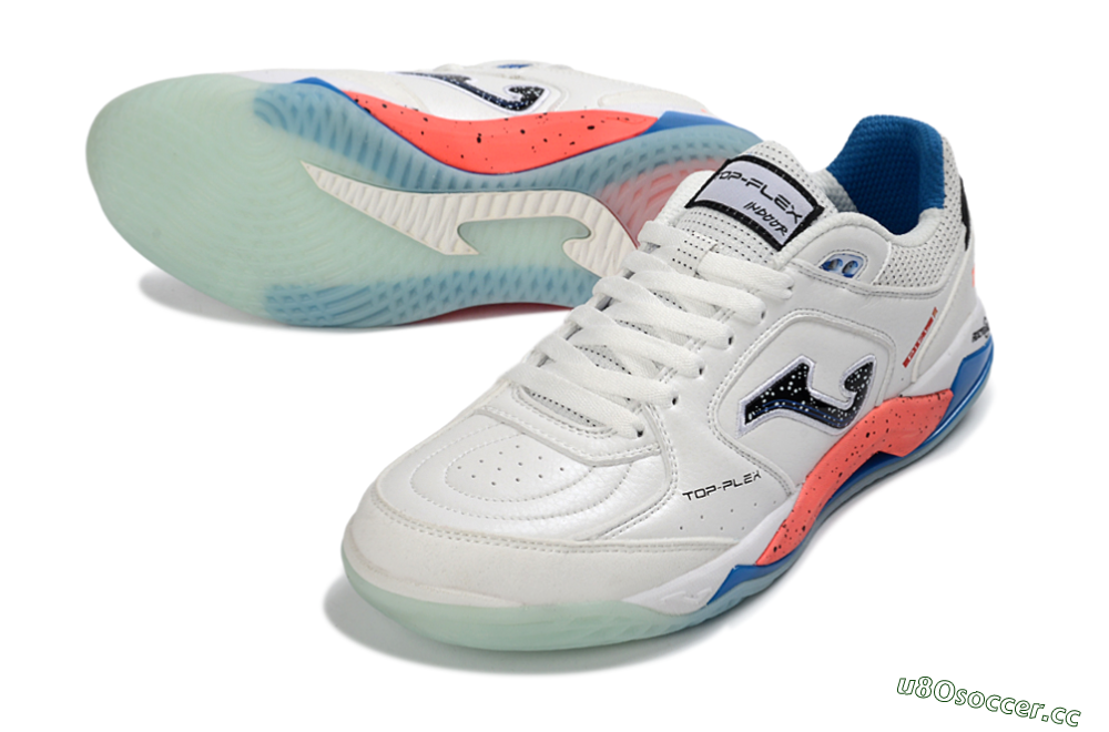 Men's Joma Top Flex IC Indoor & Futsal Low-Tops Football Shoes - White/Coral Blue/Light Blue 3
