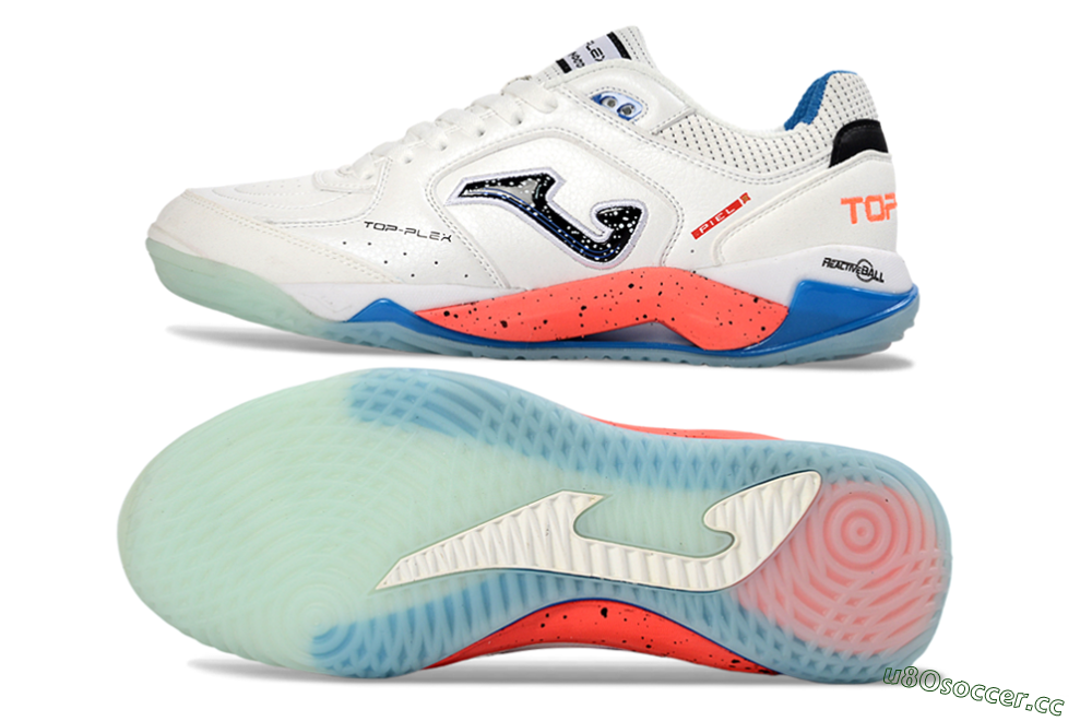 Men's Joma Top Flex IC Indoor & Futsal Low-Tops Football Shoes - White/Coral Blue/Light Blue 1