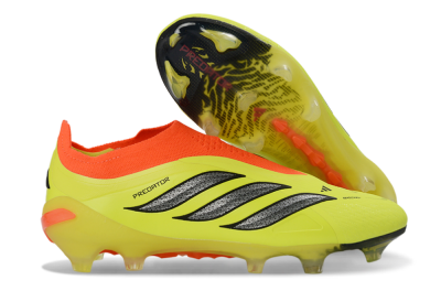 Men's Adidas Predator 26 Elite Laceless FG Firm Ground Low-Tops Football Boots - Yellow/Electric Yellow/Fiery Orange