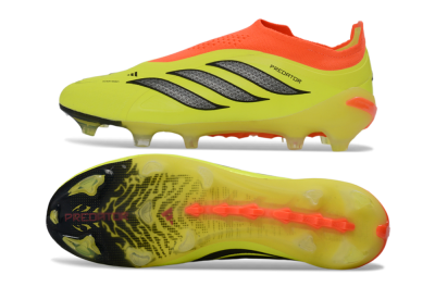 Men's Adidas Predator 26 Elite Laceless FG Firm Ground Low-Tops Football Boots - Yellow/Electric Yellow/Fiery Orange