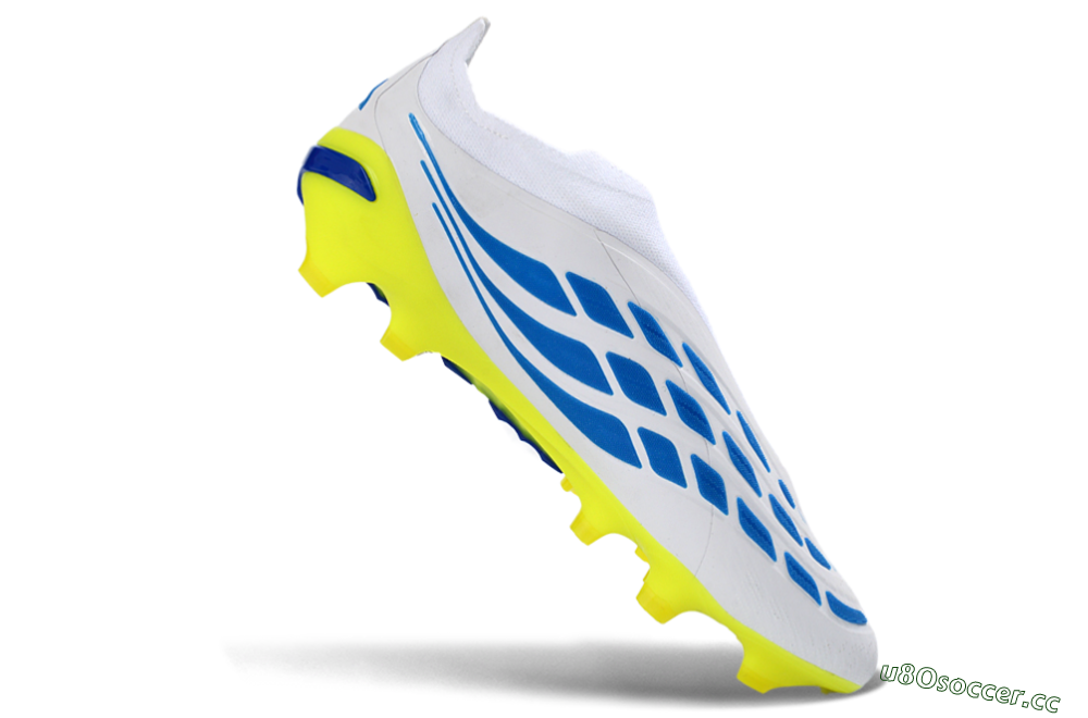 Men's Adidas Predator 26 Elite Laceless FG Firm Ground Low-Tops Football Boots - White/Electric Yellow/Deep Purple 4