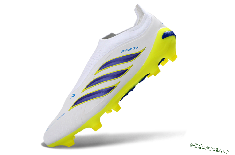 Men's Adidas Predator 26 Elite Laceless FG Firm Ground Low-Tops Football Boots - White/Electric Yellow/Deep Purple 5