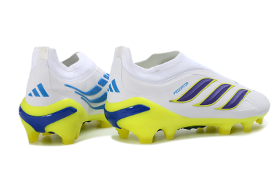 Men's Adidas Predator 26 Elite Laceless FG Firm Ground Low-Tops Football Boots - White/Electric Yellow/Deep Purple