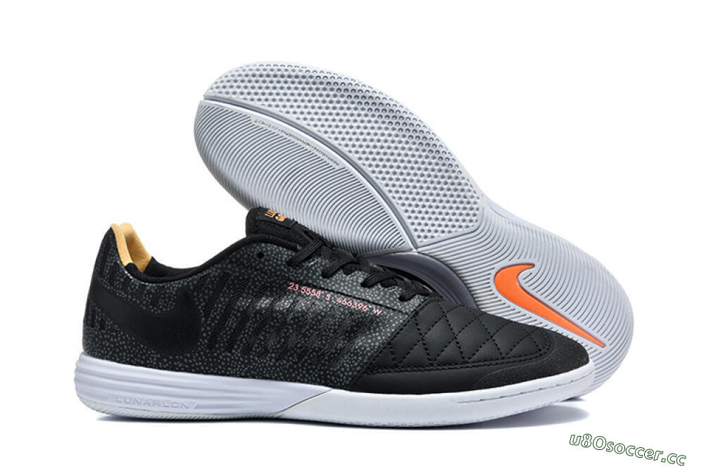 Men's Nike Lunar Gato 2 IC Indoor & Futsal Low-Tops Football Shoes - Black/Charcoal Gray/Flame Orange 2