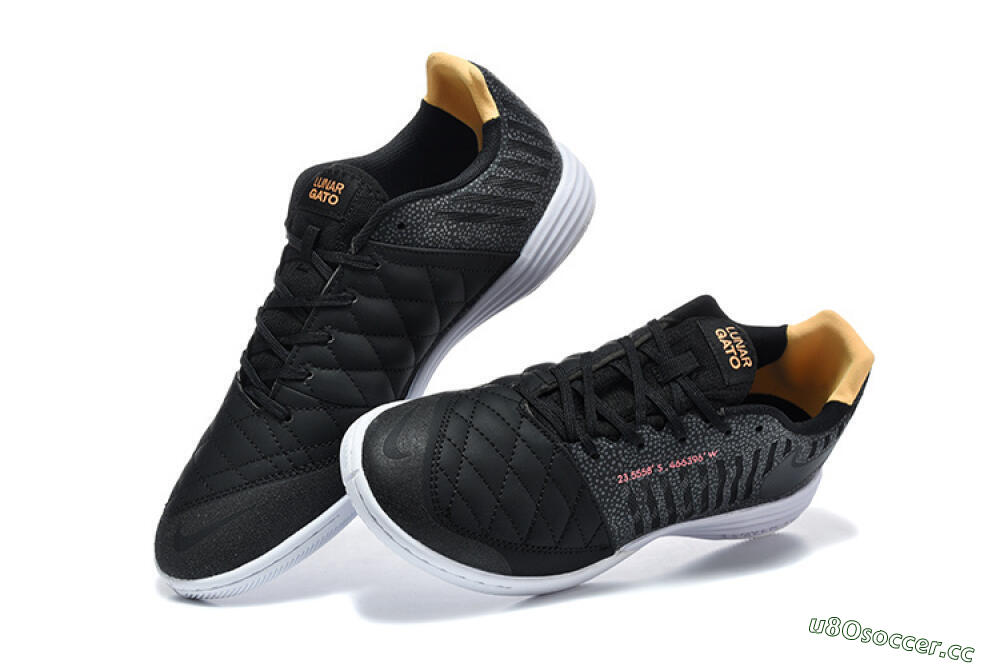 Men's Nike Lunar Gato 2 IC Indoor & Futsal Low-Tops Football Shoes - Black/Charcoal Gray/Flame Orange 6