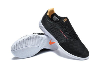 Men's Nike Lunar Gato 2 IC Indoor & Futsal Low-Tops Football Shoes - Black/Charcoal Gray/Flame Orange