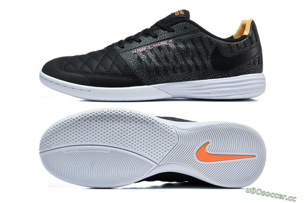 Men's Nike Lunar Gato 2 IC Indoor & Futsal Low-Tops Football Shoes - Black/Charcoal Gray/Flame Orange 1