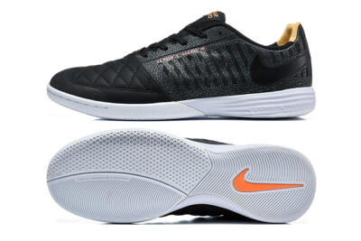 Men's Nike Lunar Gato 2 IC Indoor & Futsal Low-Tops Football Shoes - Black/Charcoal Gray/Flame Orange