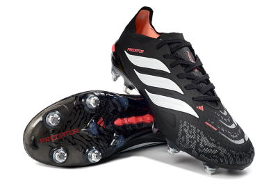 Men's Adidas Predator 26 Elite SG Soft Ground Low-Tops Football Boots - Black/Electric Red/Steel Grey
