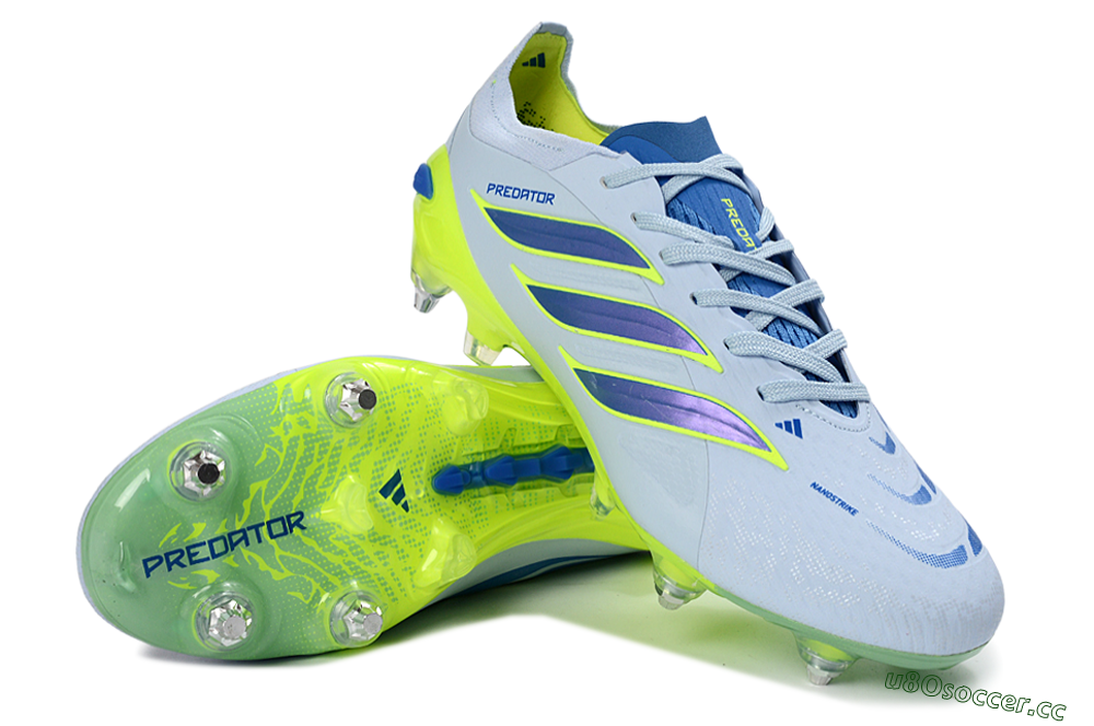 Men's Adidas Predator 26 Elite SG Soft Ground Low-Tops Football Boots - Blue/Lime Green/Light Blue 3