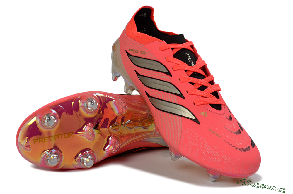 Men's Adidas Predator 26 Elite SG Soft Ground Low-Tops Football Boots - Pink/Fluorescent Pink/Metallic Silver 3